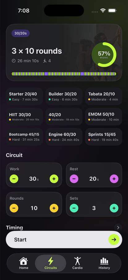 Ginga circuit builder with presets and timing controls